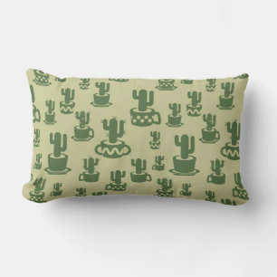 Succulent cactus silhouette in cups and pots lumbar pillow