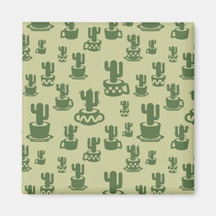 Succulent cactus silhouette in cups and pots magnet