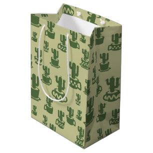 Succulent cactus silhouette in cups and pots  medium gift bag