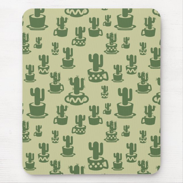 Succulent cactus silhouette in cups and pots  mouse pad (Front)