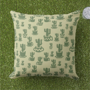Succulent cactus silhouette in cups and pots  outdoor pillow