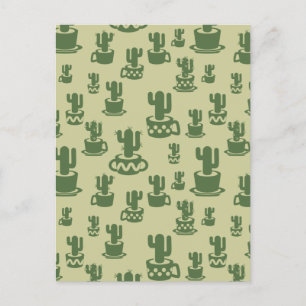 Succulent cactus silhouette in cups and pots postcard