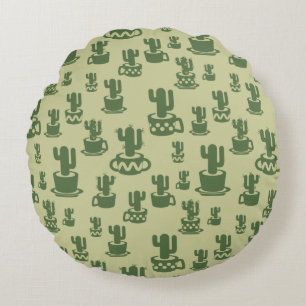 Succulent cactus silhouette in cups and pots round pillow