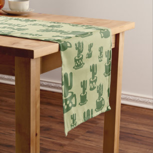 Succulent cactus silhouette in cups and pots  short table runner