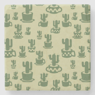 Succulent cactus silhouette in cups and pots stone coaster