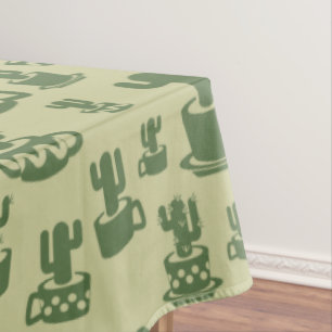 Succulent cactus silhouette in cups and pots tablecloth