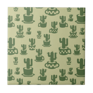 Succulent cactus silhouette in cups and pots tile