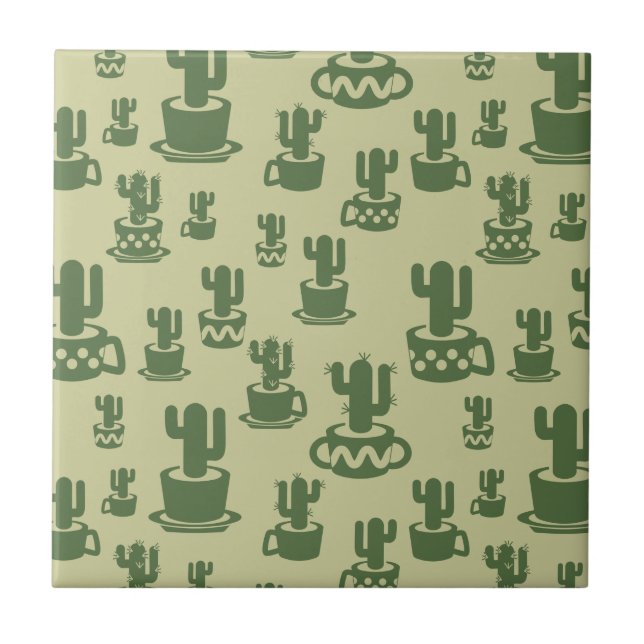 Succulent cactus silhouette in cups and pots  tile (Front)