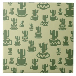 Succulent cactus silhouette in cups and pots tile