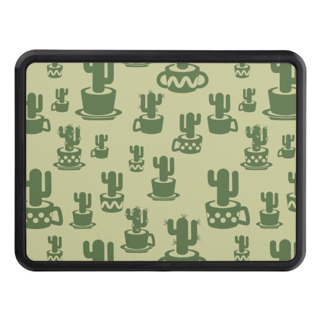 Succulent cactus silhouette in cups and pots trailer hitch cover (Front)