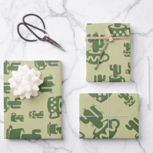 Succulent cactus silhouette in cups and pots wrapping paper sheet