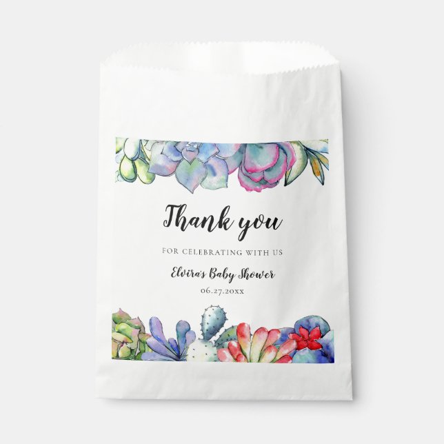 Succulent cactus watercolor Baby shower Favour Bag (Front)