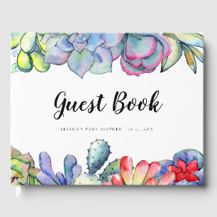 Succulent cactus watercolor Baby Shower Guest Book
