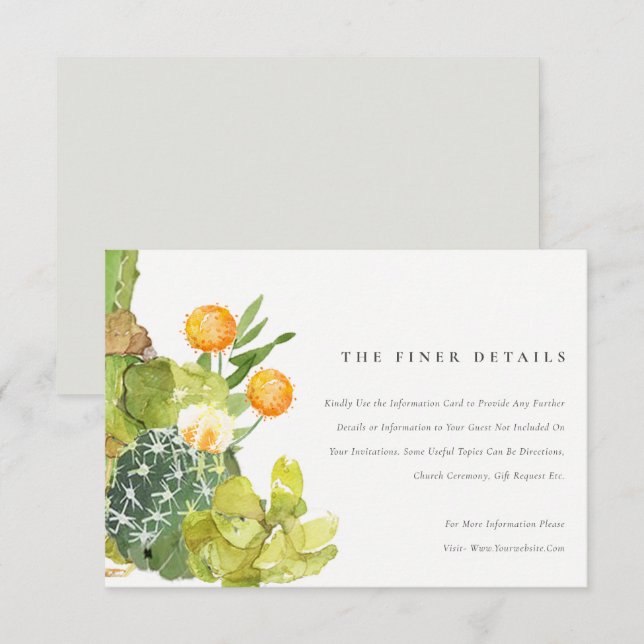 SUCCULENT CACTUS WATERCOLOR FLORAL INFORMATION INVITATION (Front/Back)