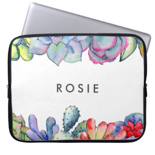 Succulent cactus watercolor laptop sleeve