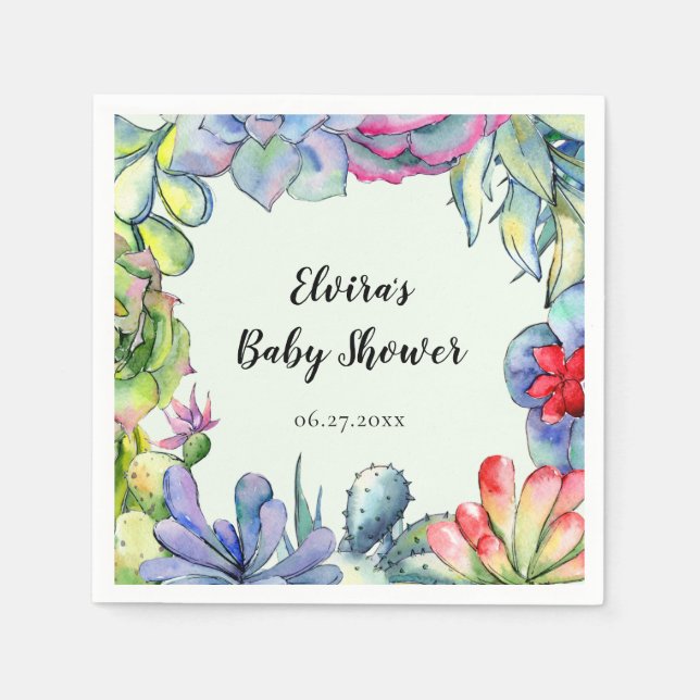 Succulent cactus watercolor napkin (Front)