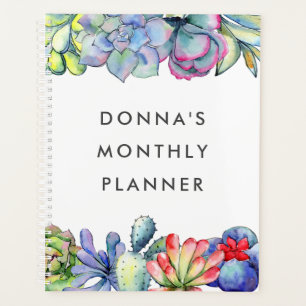 Succulent cactus watercolor planner