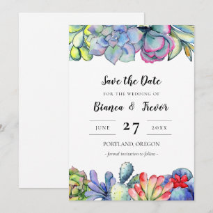 Succulent cactus watercolor Save the date Invitation