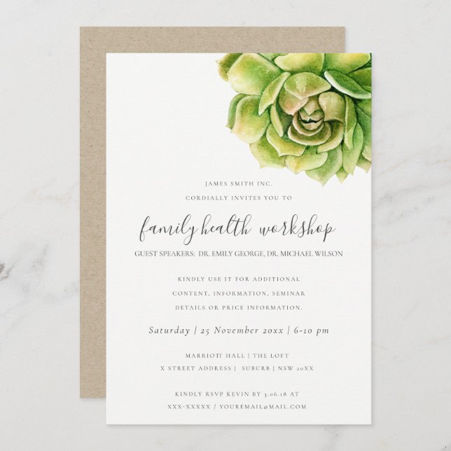 SUCCULENT CACTUS WATERCOLOR TALK SEMINAR EVENT INVITATION (Front/Back)