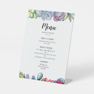 Succulent cactus watercolor wedding menu pedestal sign