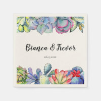 Succulent cactus watercolor wedding paper napkin