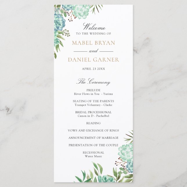 Succulent cadre géométrique Programme de mariage d (Devant)