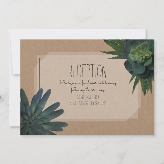 Succulent Cardstock Inspired Wedding Reception Invitation (Front)