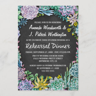 Succulent Chalkboard Rehearsal Dinner Invitations