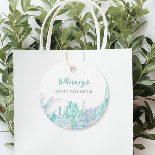Succulent Cute Watercolor Baby Boy Shower Favour Tags