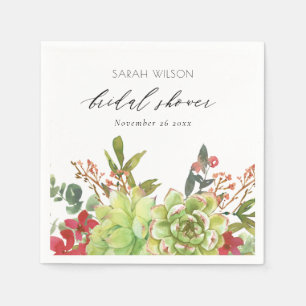 Succulent Desert Cactus Red Floral Bridal Shower Napkin