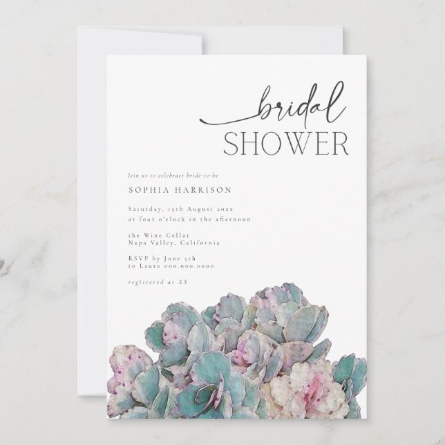 Succulent Desert Minimal Bridal Shower Invitation (Front)