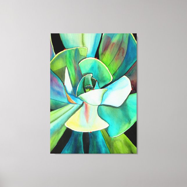 Succulent desert plant watercolour painting art canvas print (Front)
