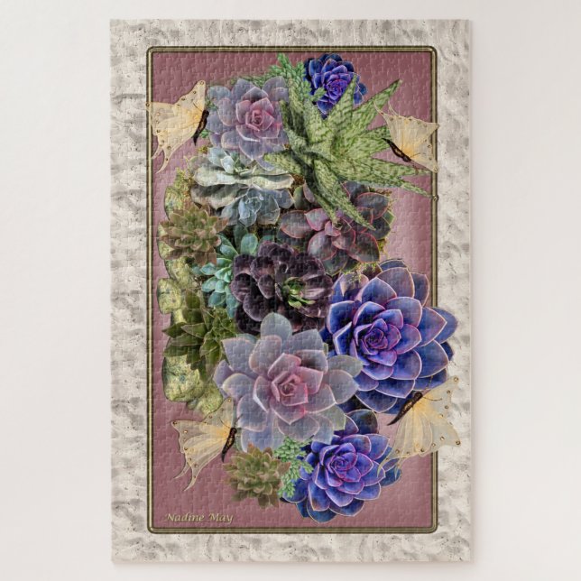 Succulent Display on Beach Sand Jigsaw Puzzle (Vertical)