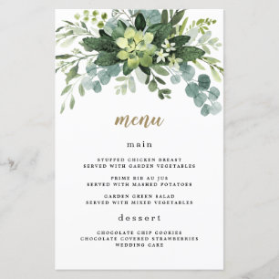 Succulent Eucalyptus Greenery Carte Mariage Menu
