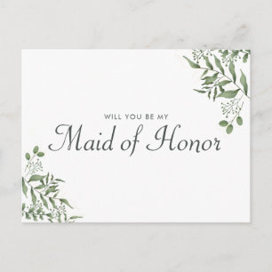 Succulent Eucalyptus Leaves Maid of Honour Proposa Invitation Postcard