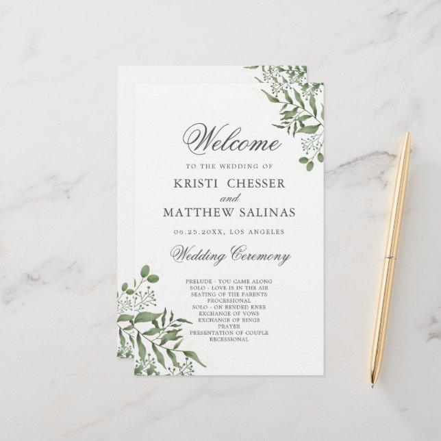 Succulent Eucalyptus Leaves Wedding Program (Front/Back In Situ)