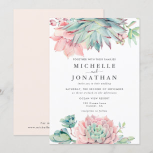 Succulent Faire-part de mariage rose vert doux