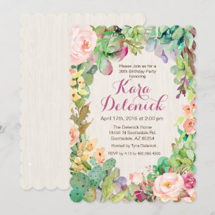 Succulent Floral Cactus Invitation fête d'annivers