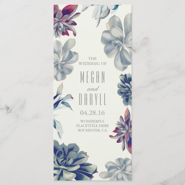 Succulent Floral Garden Wedding Programs (Front)