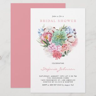 Succulent Floral Heart Bridal Shower Invitation