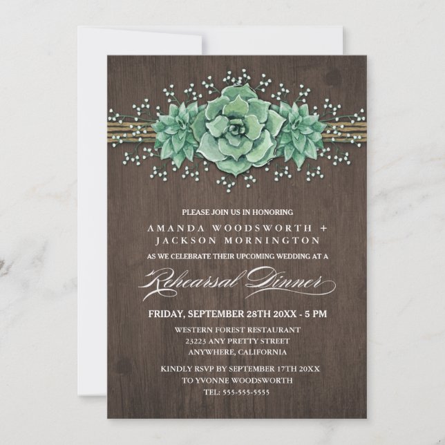 Succulent Floral Rehearsal Dinner Invitations (Front)