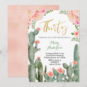 Succulent Floral Thirty 30th Birthday Invitation