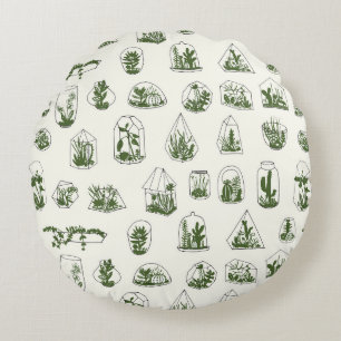 Succulent Florarium: Vintage Geometric Design. Round Pillow
