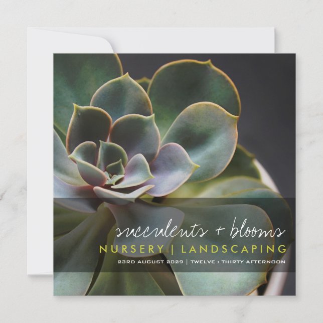 Succulent Flower Plant Photo Modern Garden Party Invitation (Front)