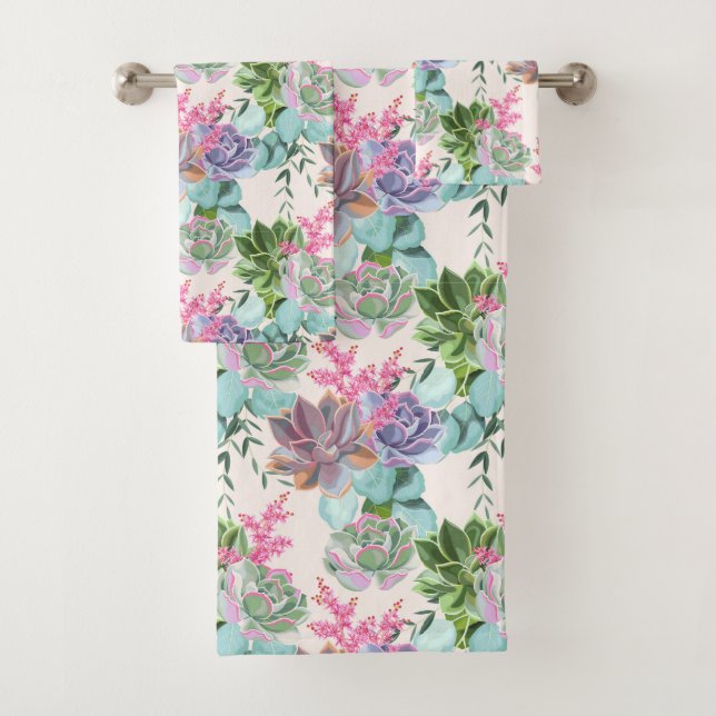 Succulent Flowers Bath Towel Set (Insitu)