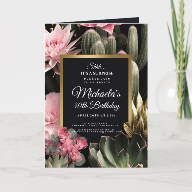 Succulent Flowers Birthday surprise party Floral Invitation (Front)