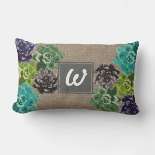 Succulent Flowers Burlap - Personalized Lumbar Pillow