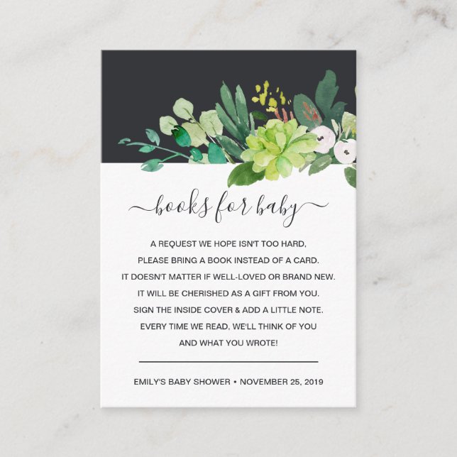 SUCCULENT FOLIAGE WATERCOLOR REQUEST BABY SHOWER ENCLOSURE CARD (Front)