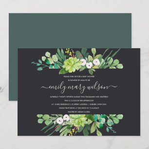 SUCCULENT FOLIAGE WREATH WATERCOLOR BABY SHOWER INVITATION