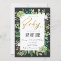 SUCCULENT FOLIAGE WREATH WATERCOLOR BABY SHOWER